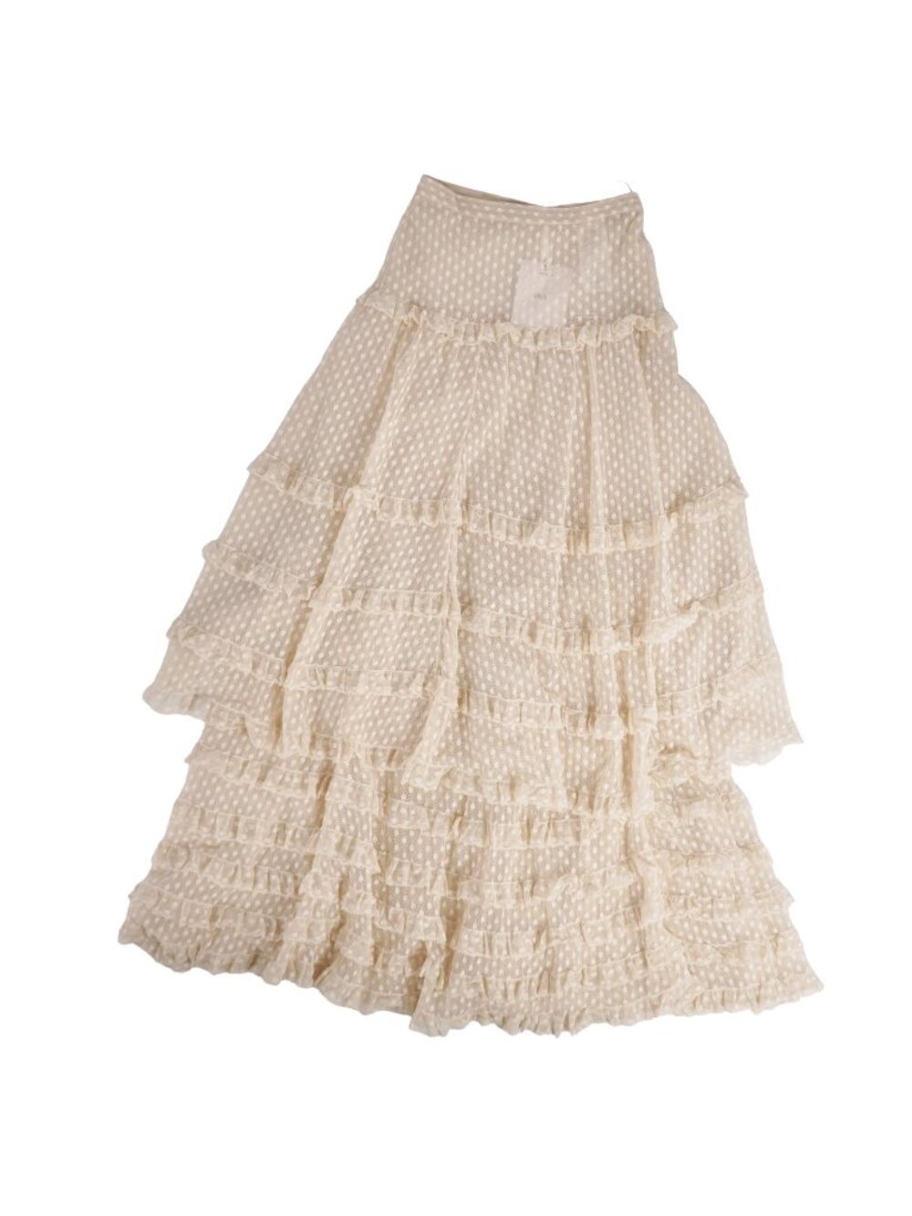 Dior Skirt Long Flare Tiered Tulle Sheer Dot Cotton Nylon US 2